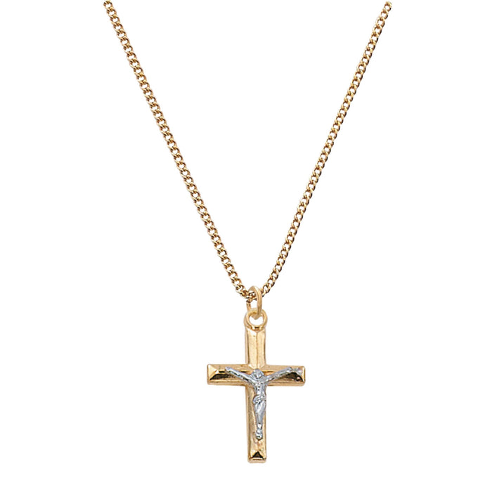 Crucifix Gold over Sterling Two Tone on 18" Chain