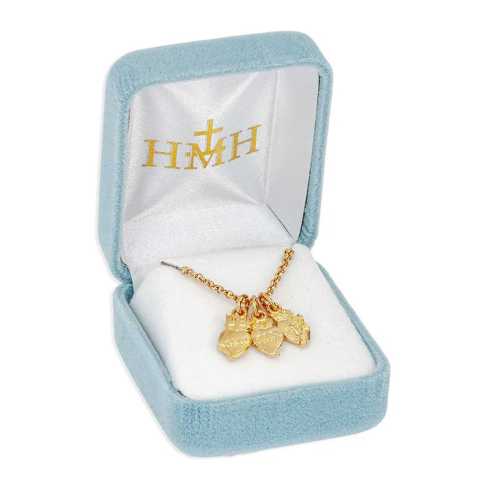Three Hearts J.M.J Gold over Sterling on 18" Chain