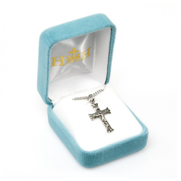 Crucifix Sterling Silver with Notched Flare Tips on 18" Chain