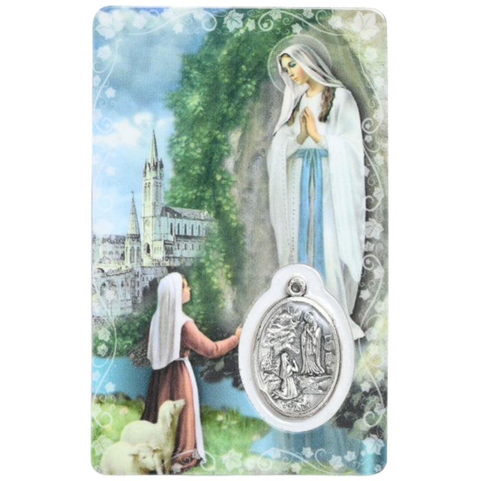 Our Lady of Lourdes Card with Medal