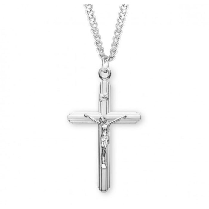 Crucifix Sterling Silver Inlayed Cross Design on 24" Chain
