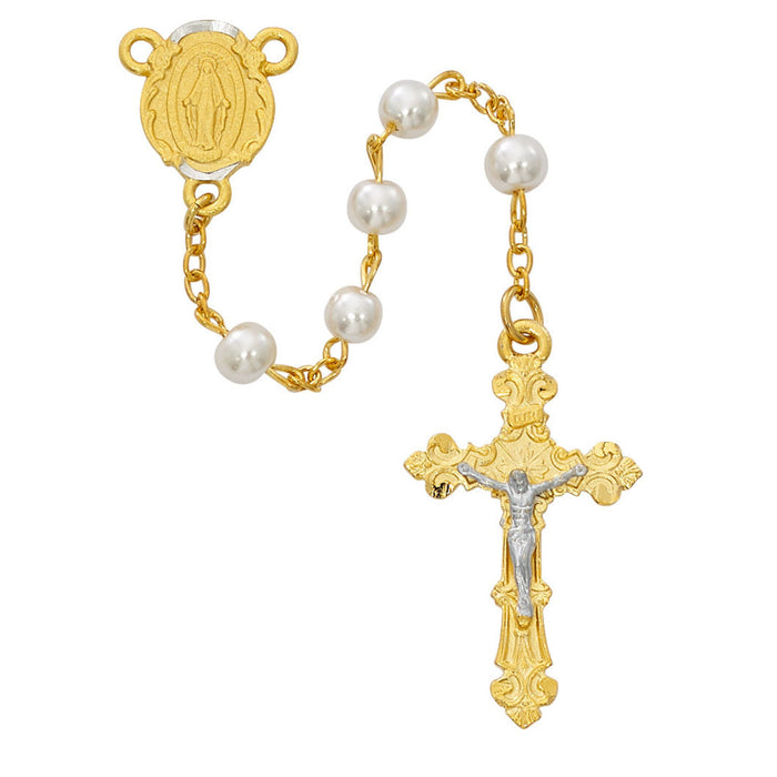 Rosary Gold Plated Two Tone 6mm Pearl Beads