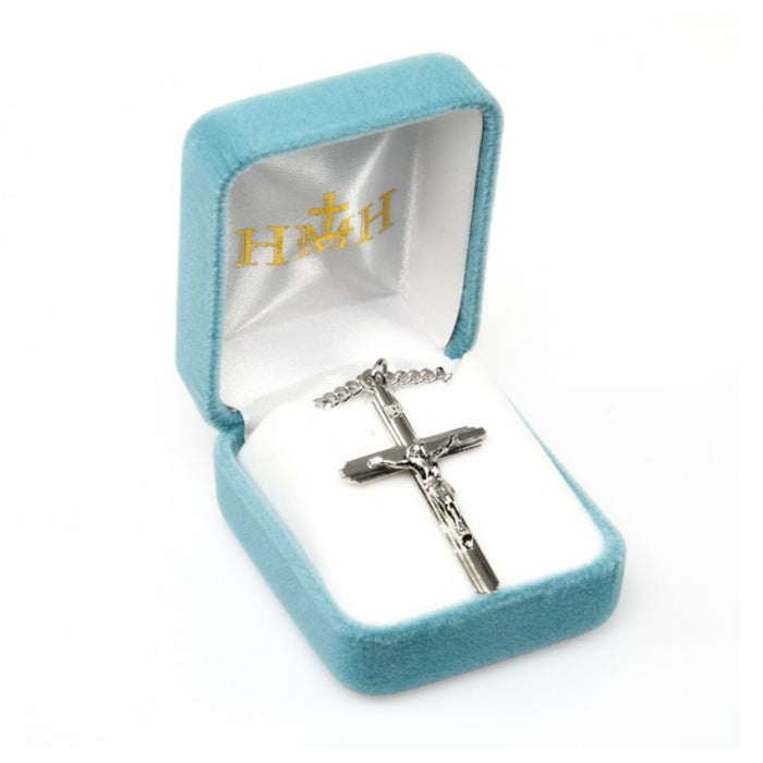 Crucifix Sterling Silver Inlayed Cross Design on 24" Chain