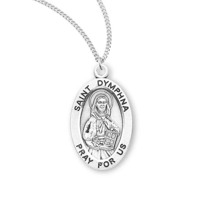 St Dymphna Oval Medal Sterling Silver on 18" Chain