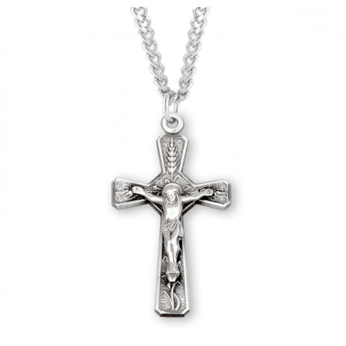 Crucifix Wheat Design Sterling Silver on 24" Chain