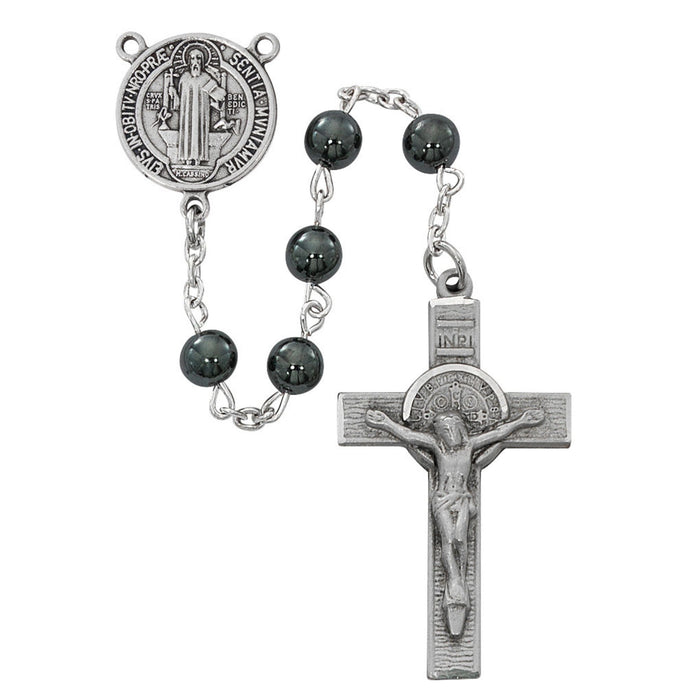 Rosary St Benedict 6mm Hematite Beads