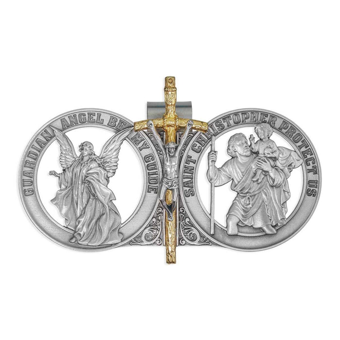 Visor Clip Guardian Angel and St Christopher with Papal Crucifix