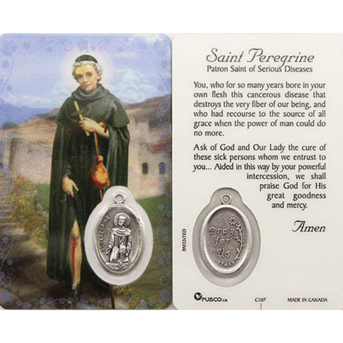 St Peregrine Prayer Card with Medal