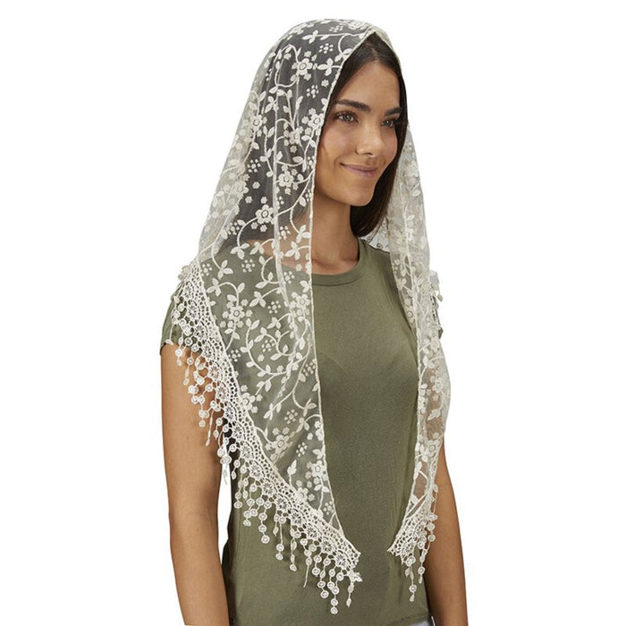 Ivory Lace with Tassels Chapel Veil
