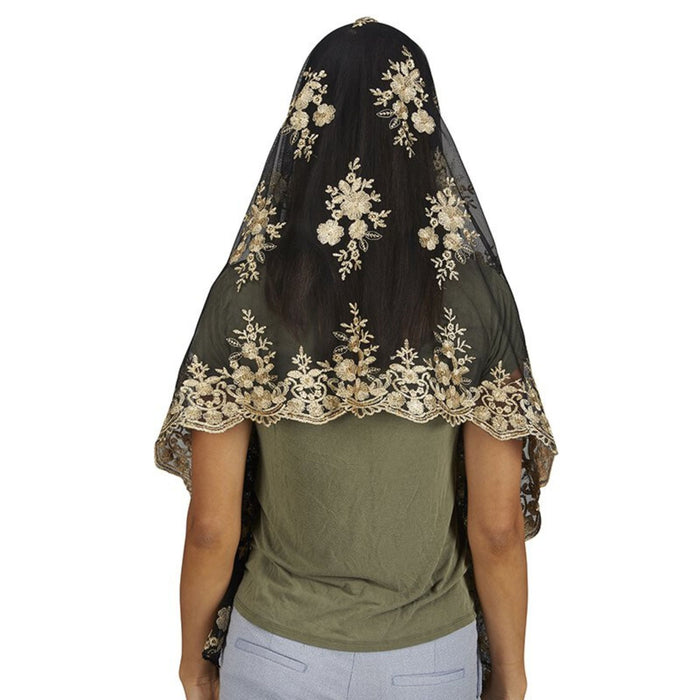 Two-Tone Black Lace Long Chapel Veil