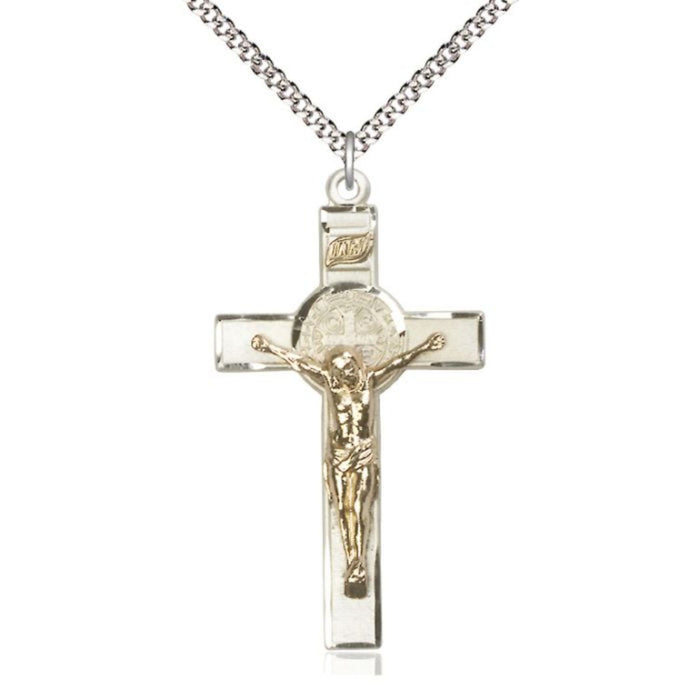St Benedict Crucifix Two-tone on 24" Chain
