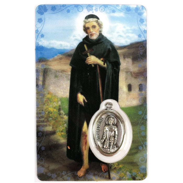 St Peregrine Prayer Card with Medal