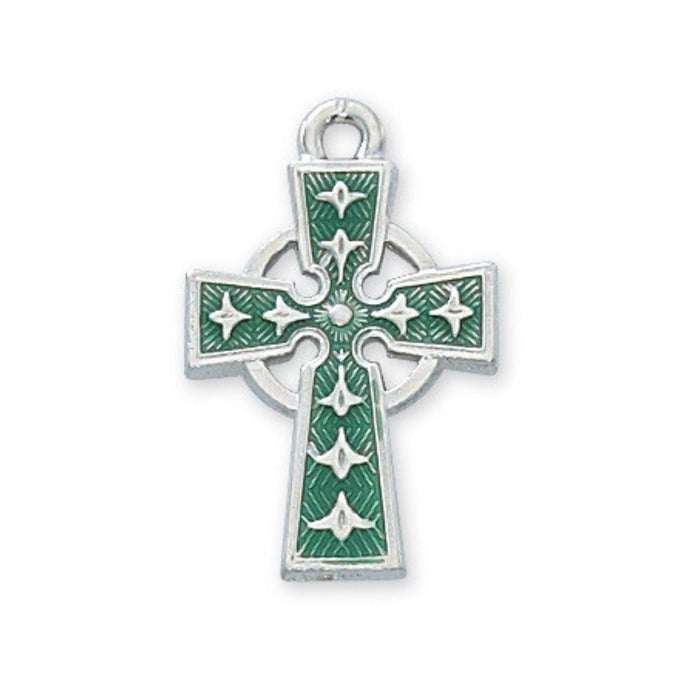 Celtic Cross with Green Epoxy on 18" Chain