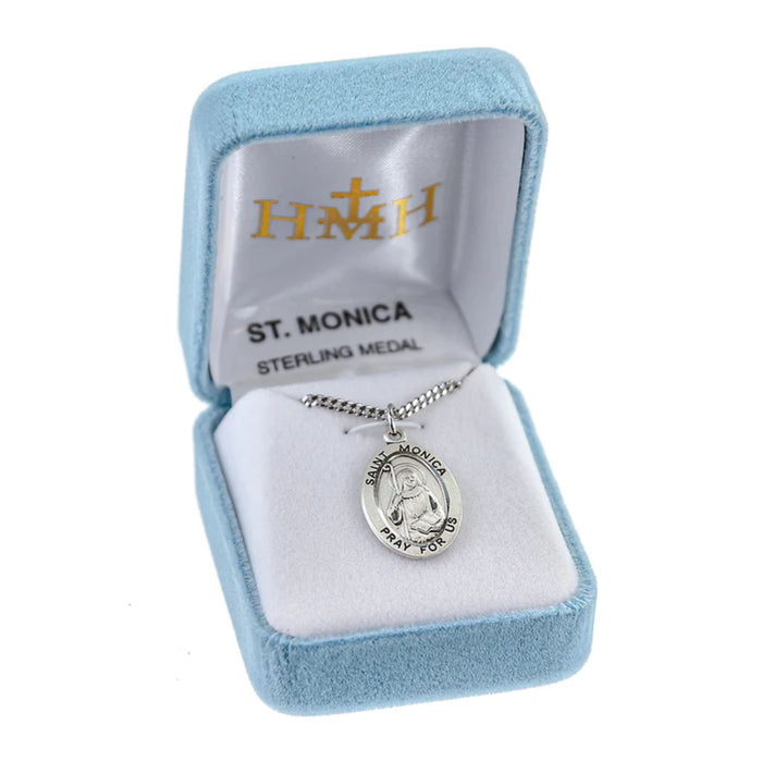 St Monica Oval Medal Sterling Silver on 18" Chain