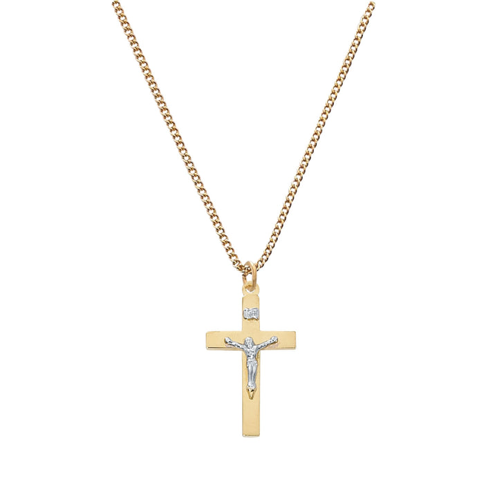 Crucifix Gold over Sterling Two Tone on 20" Chain