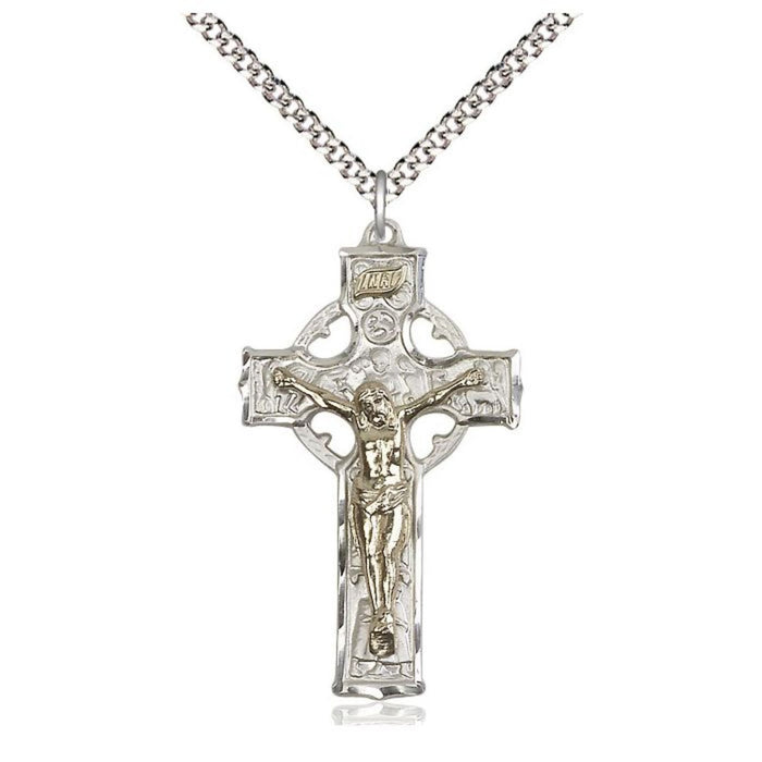 Crucifix Celtic Two-tone on 24" Chain