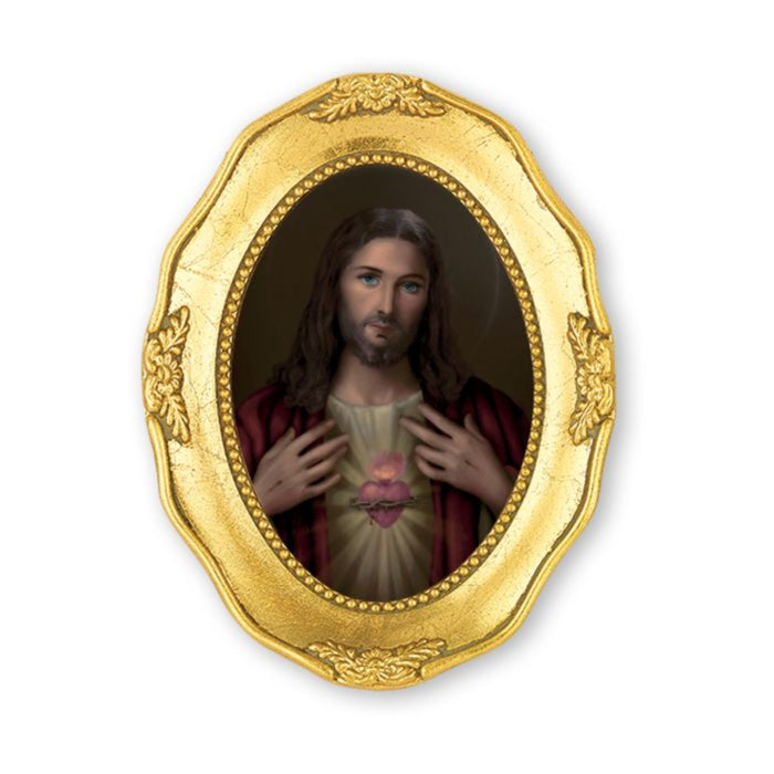 Sacred Heart of Jesus in Gold Leaf Oval Frame