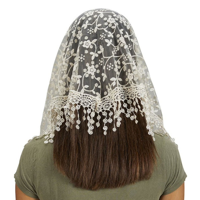 Ivory Lace with Tassels Chapel Veil