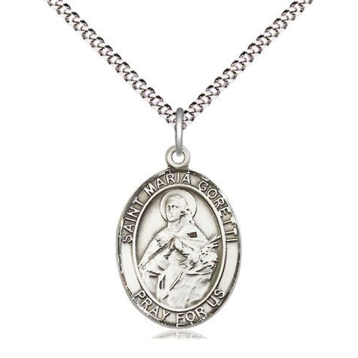 St Maria Goretti Medal Sterling Silver on 18" Chain