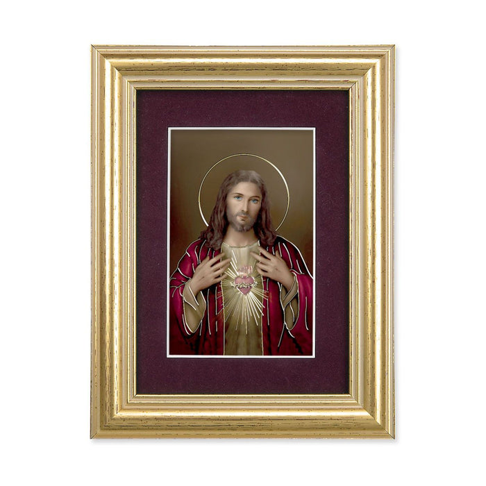 Sacred Heart Burgundy Matte Print 5 1/4" x 6 3/4" Gold Leaf Frame