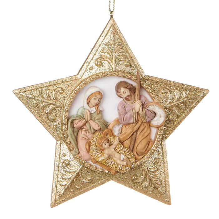 Fontanini Holy Family Star with Gold Glitter Ornament