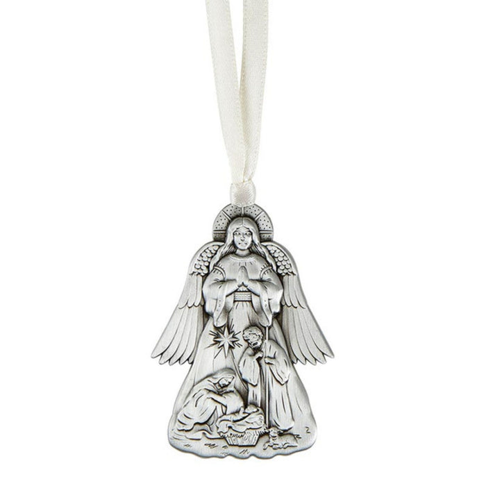 Ornament Angel with Nativity Scene Metal