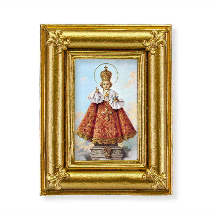 Infant of Prague in Gold Frame with Fleur de lis Corners