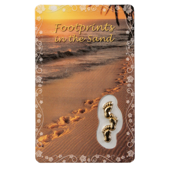 Footprints in the Sand Prayer Card with Medal