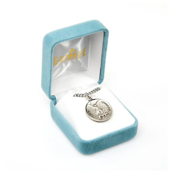 St Michael Medal with Prayer Sterling Silver 24" Chain
