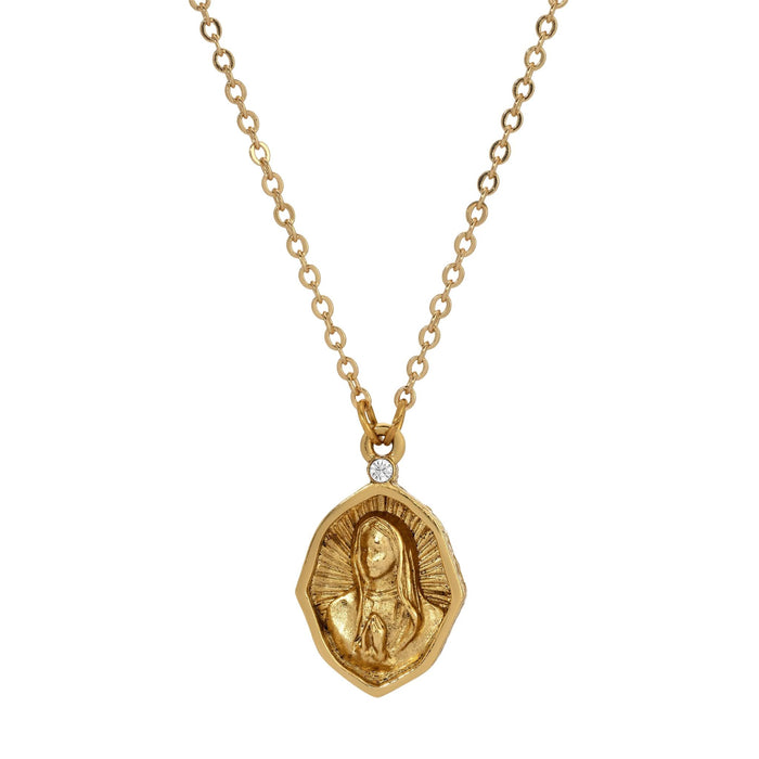 Mary In Prayer Pendant Necklace 16"