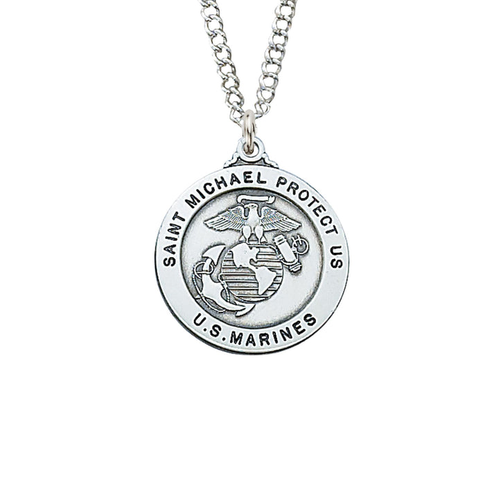 U.S. Marines "St Michael Protect Us" Sterling Silver Medal on 24" Chain