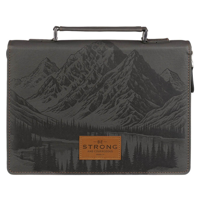 Bible Cover (M) Be Strong and Courageous Gray Mountains