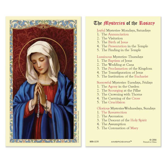 Mysteries of the Rosary Holy Card