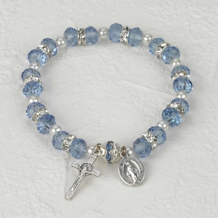 Rosary Bracelet Light Blue Crystal Beads