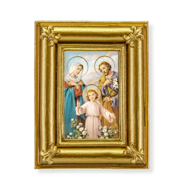 Holy Family in Gold Frame with Fleur de lis Corners