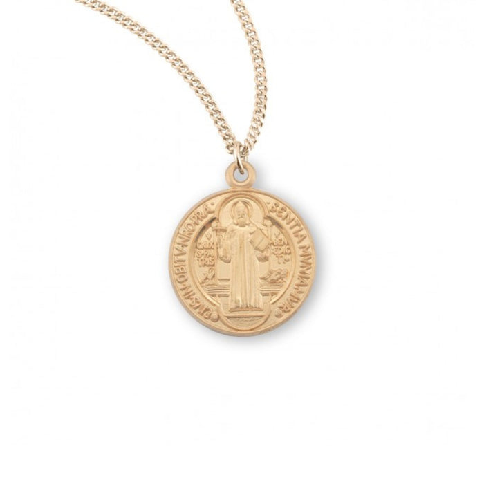 St Benedict Round Medal Gold Over Sterling on 18" Chain