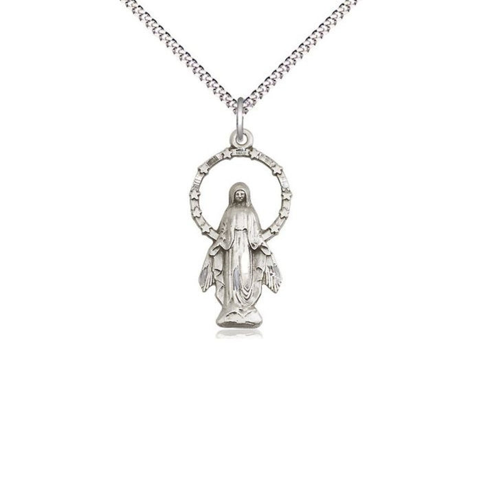 Miraculous Medal Figure with Large Halo on 18" Chain