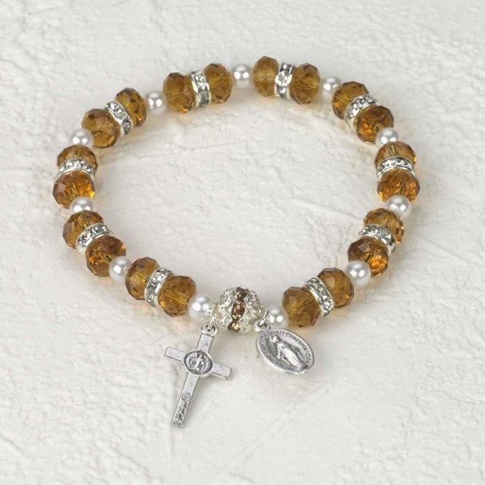 Rosary Bracelet Amber Crystal Beads