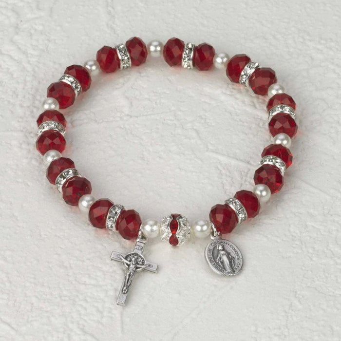 Rosary Bracelet Red Crystal Beads
