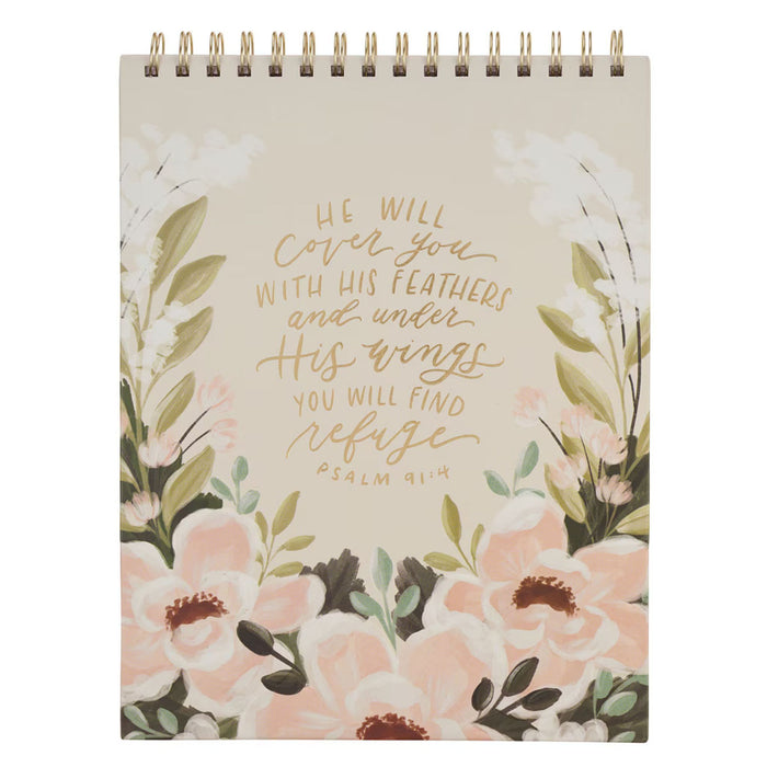 Under His Wings Green Floral Spiral Notepad