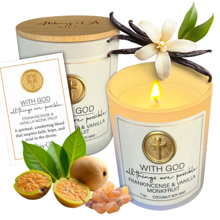 With God Candle Frankincense & Vanilla Monk Fruit Scent
