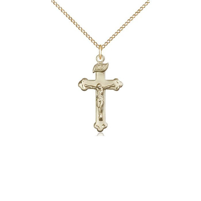 Crucifix Medal Budded Ends Gold Filled on 18" Chain