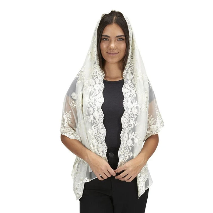 Two-Tone Ivory Lace Long Chapel Veil