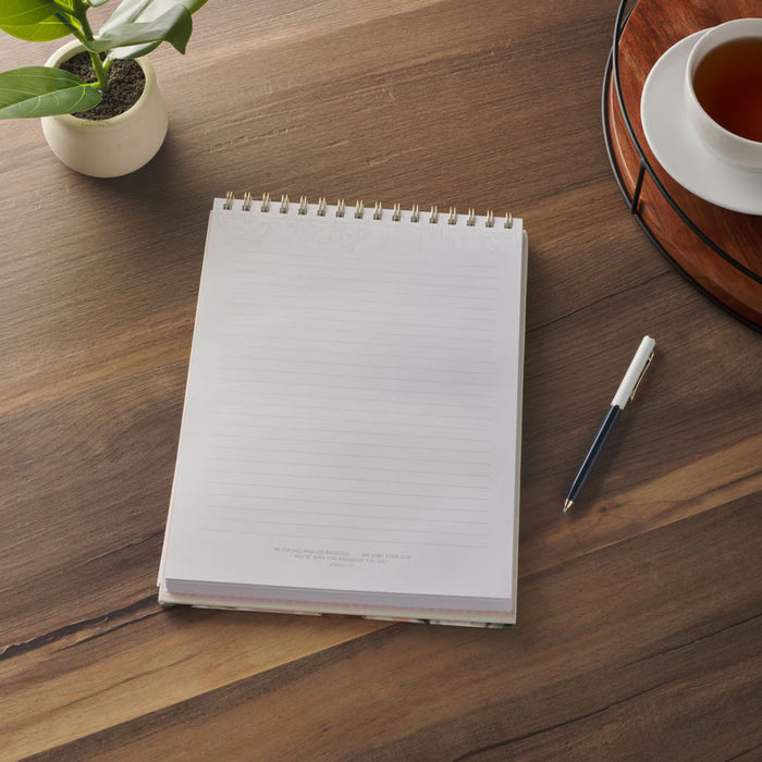 Under His Wings Green Floral Spiral Notepad