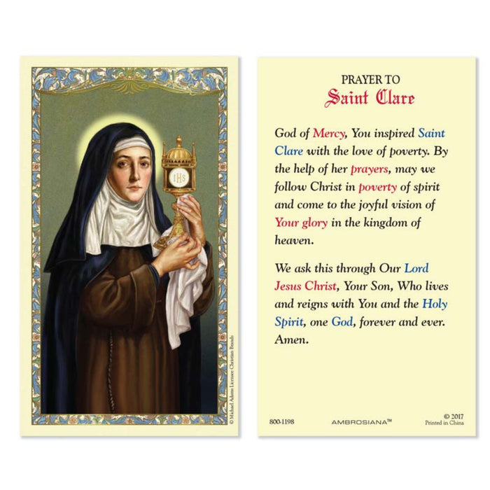Prayer to St Clare of Assisi Holy Card