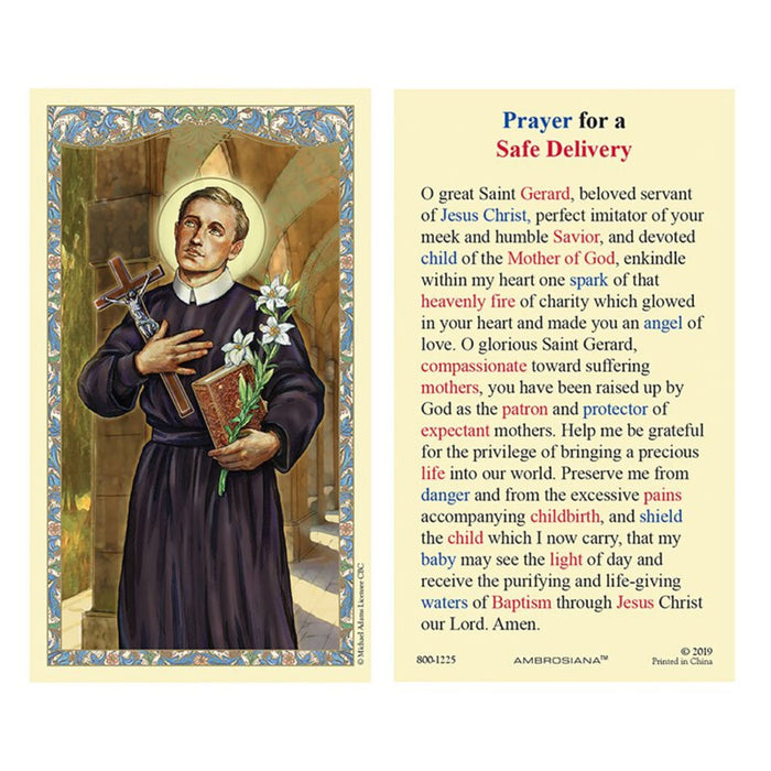 Prayer for a Safe Delivery St Gerard Holy Card