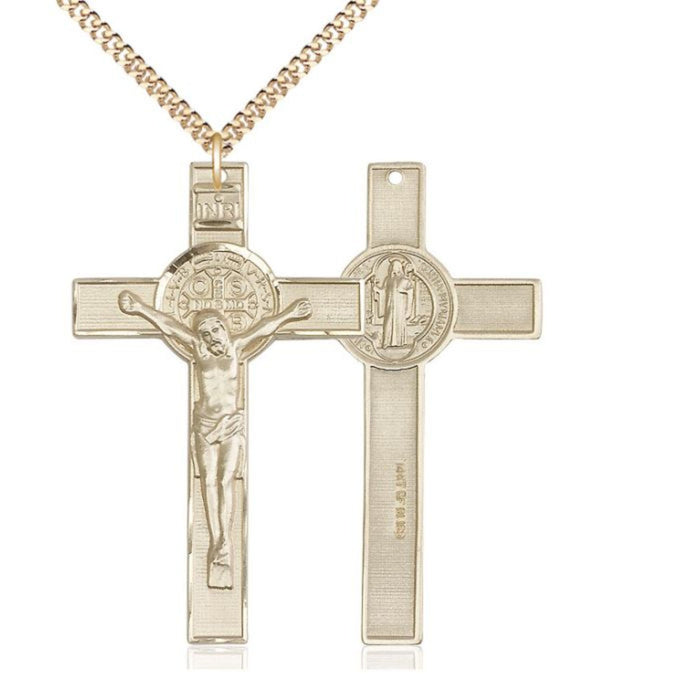 St Benedict Crucifix Medal Gold Filled on 20" Chain