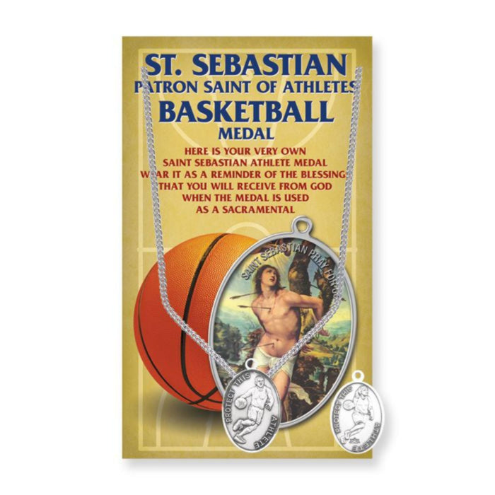 St Sebastian Basketball Pewter Medal on 24" Chain