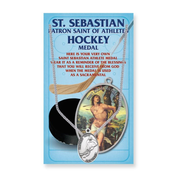 St Sebastian Hockey Pewter Medal on 24" Chain