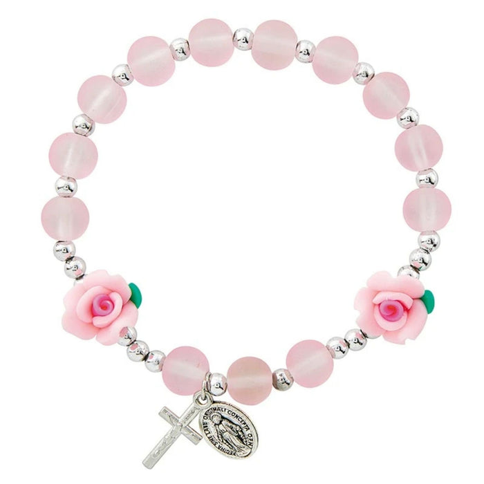 Rosary Bracelet Pink Beads and Roses